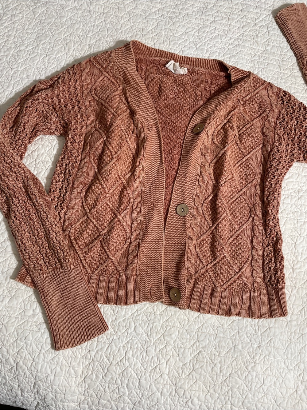 Rust Cable Knit Cardigan Sweater - Heyson